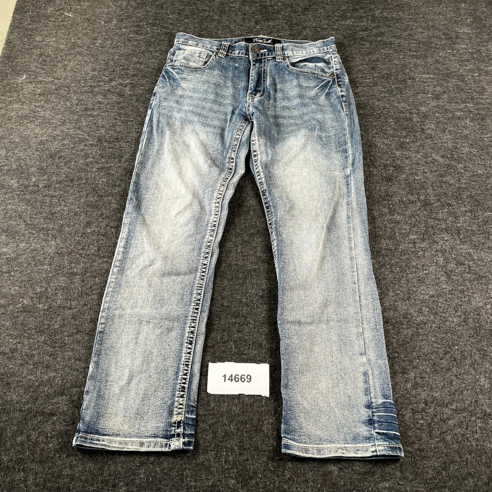 True Luck Straight Leg Jeans Mens 30/30 Blue Denim Stretch Acid Wash Streetwear